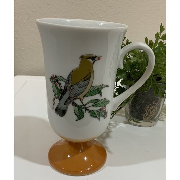 Vtg 1960's Fred Roberts Songbird Orange Pedestal Irish Coffee Tea Mug Cup Japan - Picture 3 of 8
